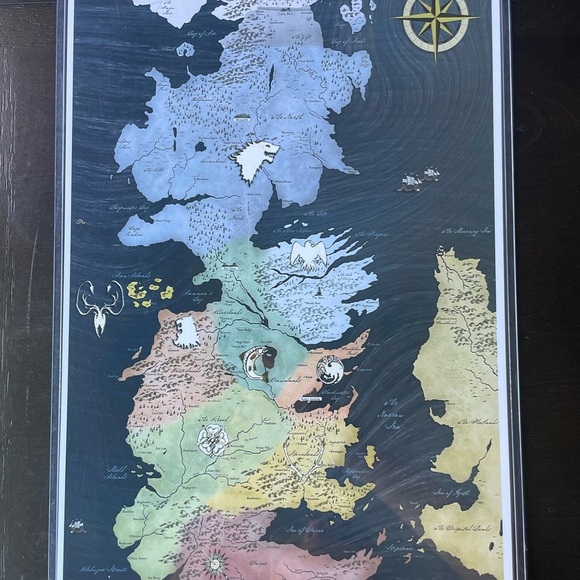 Game of Thrones Other - Laminated Game Of Thrones Posters (2) - Map Of Westeros and Family Vigils